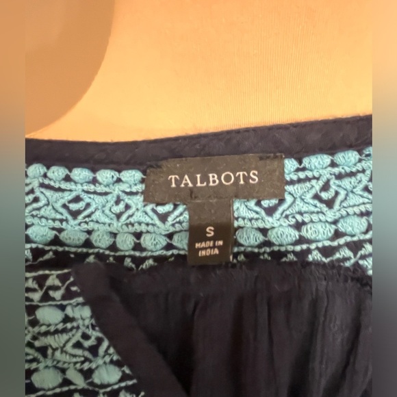 Talbots Navy and Turquoise Embroidered
Peasant Blouse, size Small - Picture 4 of 7
